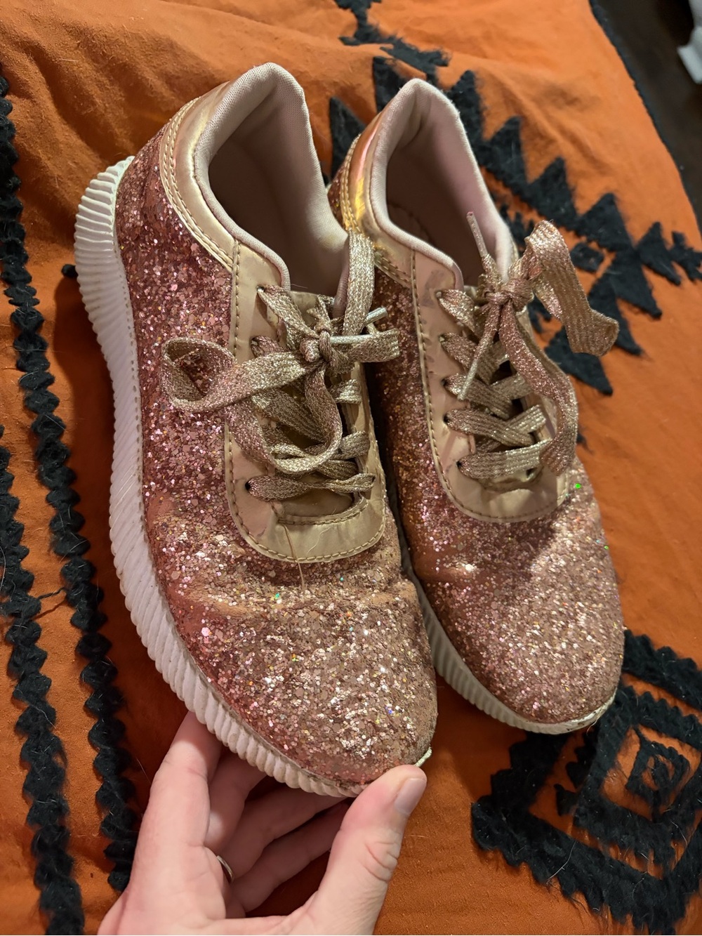 Women's Glitter Lace-Up Sneakers - Rose Gold